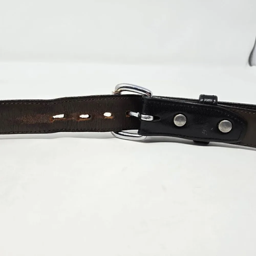 JAMES CULVER HANDMADE BLACK LEATHER SILVER BUCKLE MENS BELT SIZE 46 1.25
